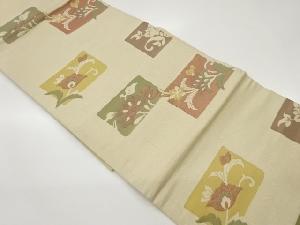 色紙に花唐草模様織出し名古屋帯